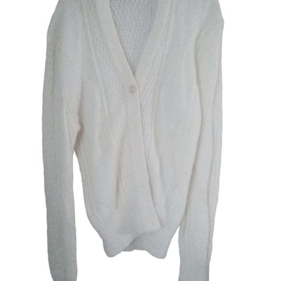 Vintage WPL‎ Cream Button Down 12081 Knit Wool Blend Tunic Cozy Cardigan Size PL - Picture 2 of 4